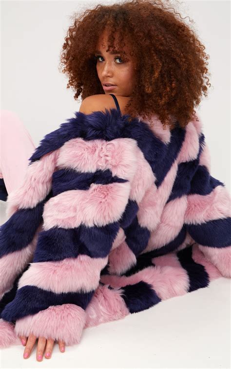 pink stripe faux fur coat prettylittlething qa
