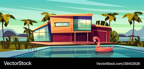 Luxury Villa With Swimming Pool Cartoon Royalty Free Vector