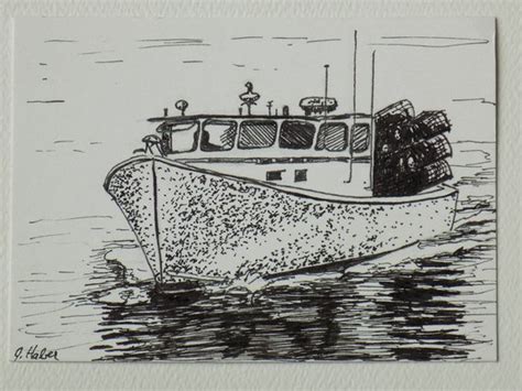 Boat Pen And Ink Drawing Original Art Aceo Original Lobster Boat