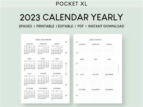 2023 Calendar Yearly Planner Pocket Plus Printable Insert Etsy