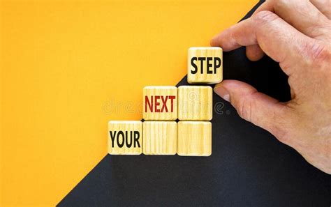 Your Next Step Symbol Hand Arranging Wood Block Stacking As Step Stair