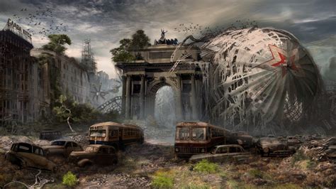 Apocalyptic Cityscape Ruin Wreck Artwork Hd Wallpaper Rare Gallery