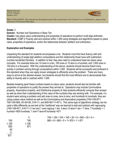 Number And Operations In Base Ten Cluster Use Place Value