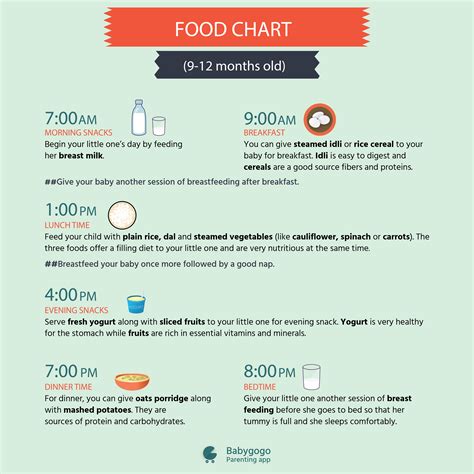 Food Chart For Your 9 12 Months Old Kid Know What To Feed And What