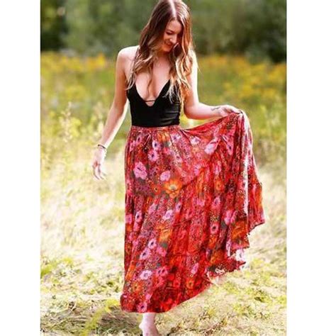 Buy Boho Inspired Skirt Floral Print Rayon Elastic Waist Skirts Womens 2018
