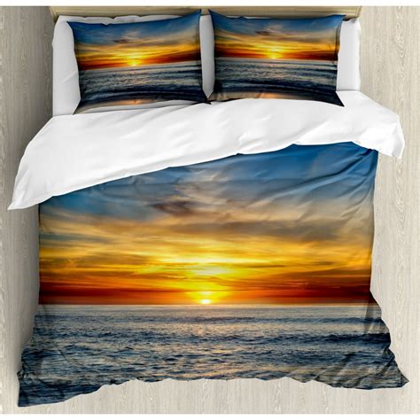 Ocean Duvet Cover Set Queen Size Sunset Over Pacific Ocean From La