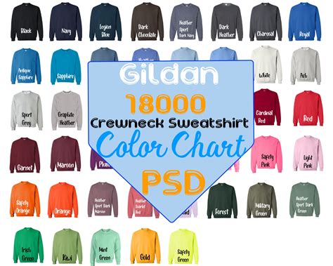 Gildan 18000 Color Chart PSD PNG Heavy Blend Crewneck Etsy