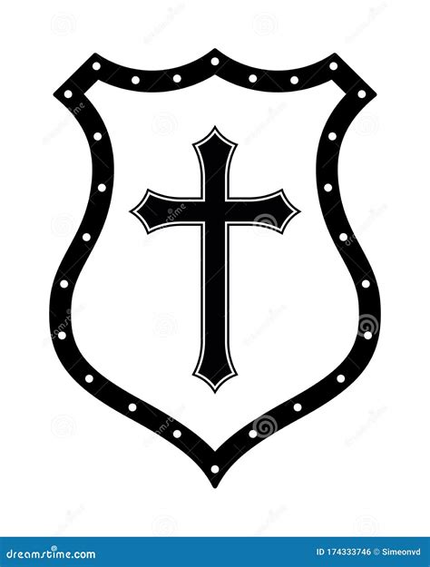 Christian Cross And Shield Of Faith Church Logo Religious Symbol