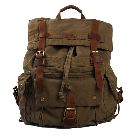 Fashion Vintage Canvas Leather Hiking Travel Backpack Rucksack School