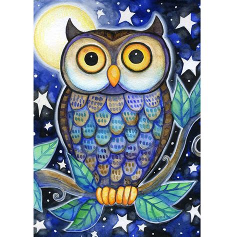 Owl 5d Diy Paint By Diamond Kit Whimsical Owl Owl Painting Owl Art