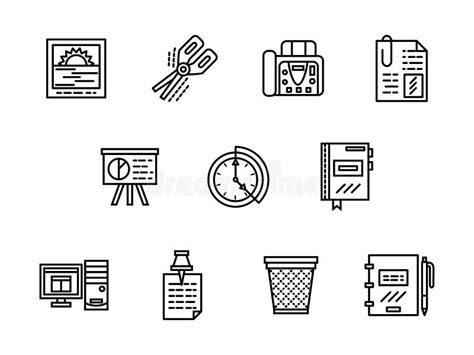 Office Black Line Icons Set Stock Illustration Illustration Of Icon