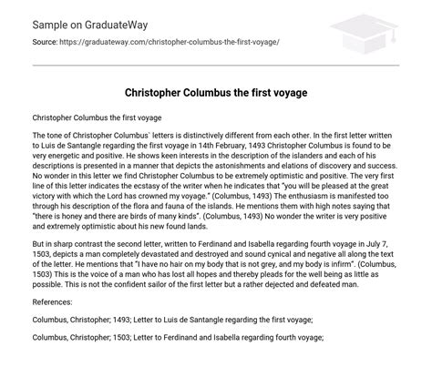 ⇉christopher Columbus The First Voyage Essay Example Graduateway