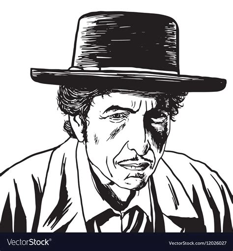 Bob Dylan Caricature Portrait Hand Drawing Vector Image