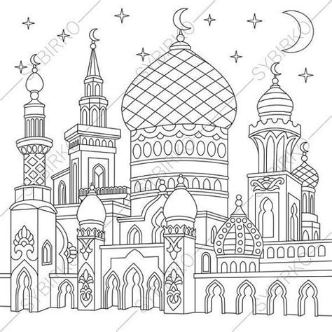 You can print and color immediately. Coloring pages for adults. Turkish mosque. Arabic Islamic ...