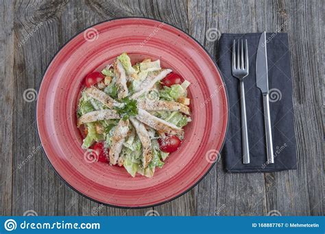 Caesar Salad With Chicken Cherry Tomatoes Lettuce Fresh Healthy