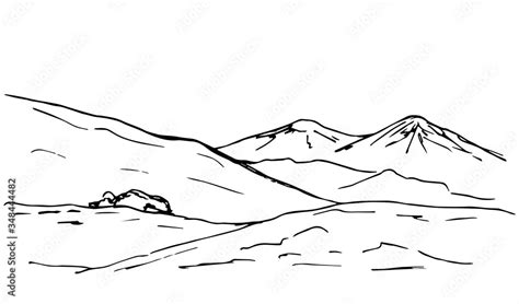 Hand Drawn Simple Vector Sketchy Drawing In Black Outline Panoramic