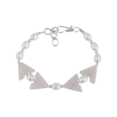 Buy Pearlz Ocean White Fresh Water Pearl And Rose Quartz Bracelet For
