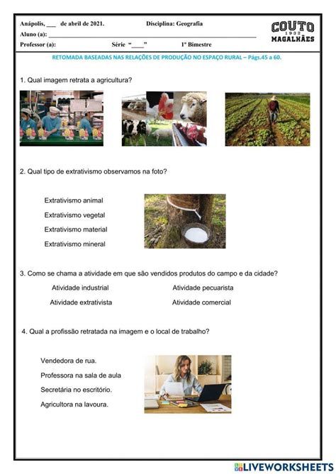 Atividades Sobre Extrativismo Mineral Vegetal E Animal 2 Ano