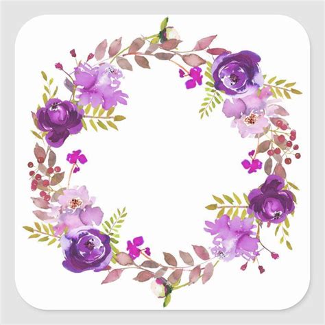 Purple Flowers Watercolor Floral Wreath Thank You Classic Round Sticker