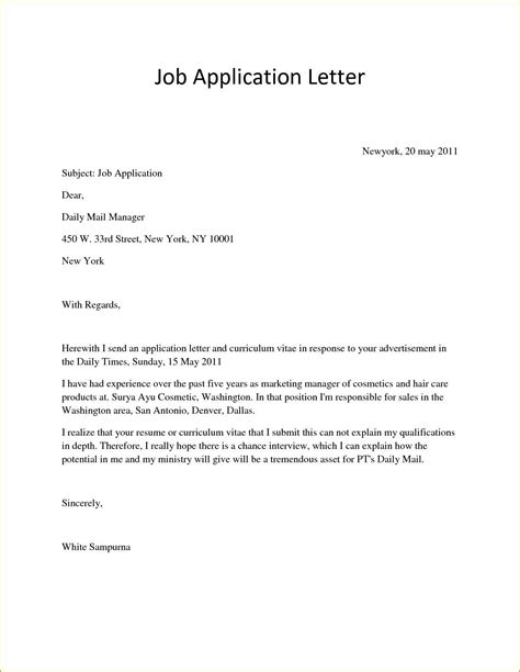 Example Of Job Application Latter Letter Template