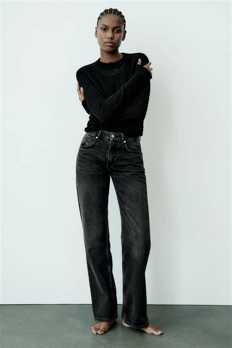 Full Length Trf Mid Rise Wide Leg Jeans Black Zara United States