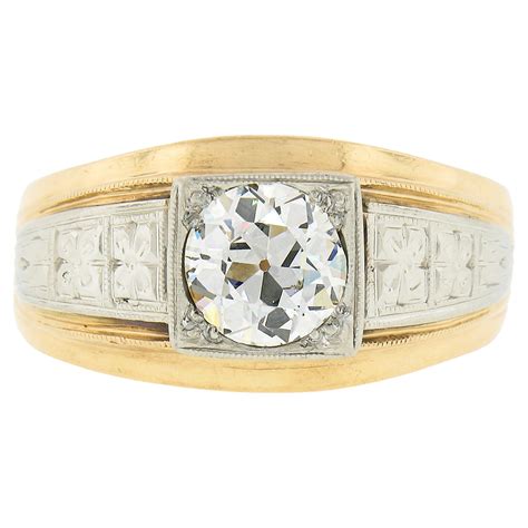 Antique Fancy Color Old European Cut Diamond Gold Mens Ring At 1stdibs