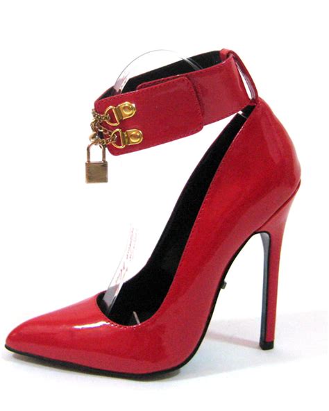 Highest Heel Womens 5 Pump Wankle Cuff Pad Lock Red Patent Pu Shoes
