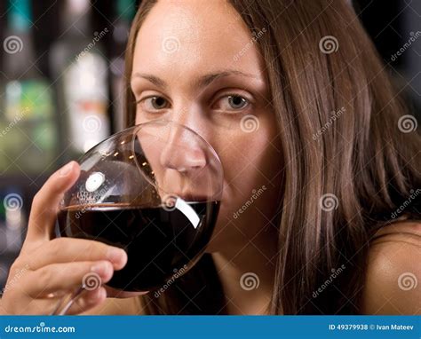 Woman Drinking Red Wine Stock Photo Image Of Shoulders 49379938