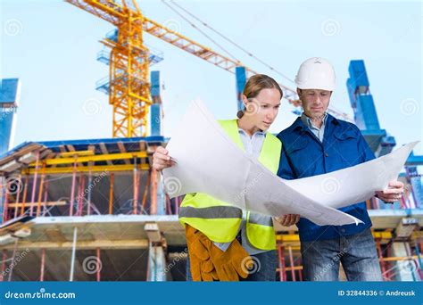 Foreman And Engineer With Blueprints Stock Photo Image Of Worker