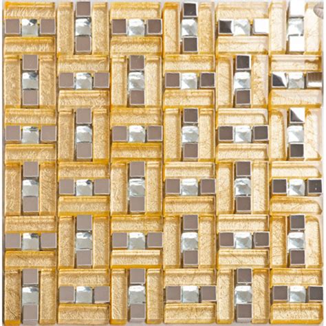 Gold 304 Stainless Steel Mosaic Tile Yellow Crystal Glass Diamond Glass