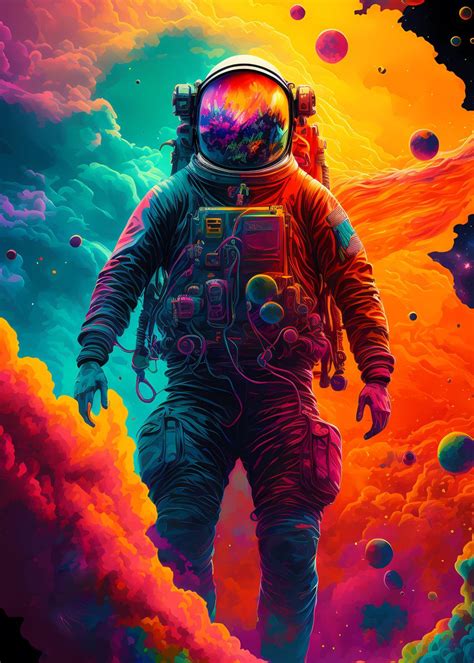 Astronaut In Colorful Sky Poster Picture Metal Print Paint By Arth