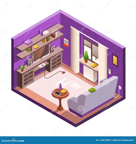 Vector Isometric Living Room Interior Background