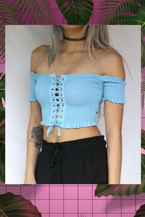 Shoulderless Lace Up Crop Top Lace Up Stretchy Spandex Crop Tops