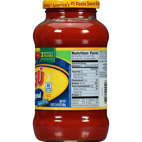 Ragu Simply Spaghetti Sauce Nutrition Label