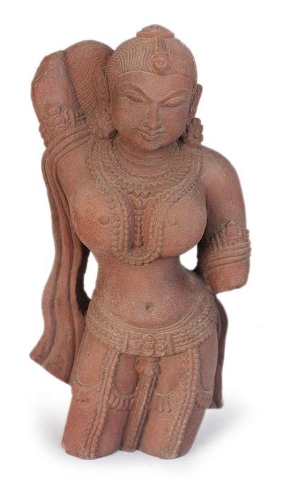 Indian Hindu Sculpture Handcrafted With Natural Stone Red Apsara