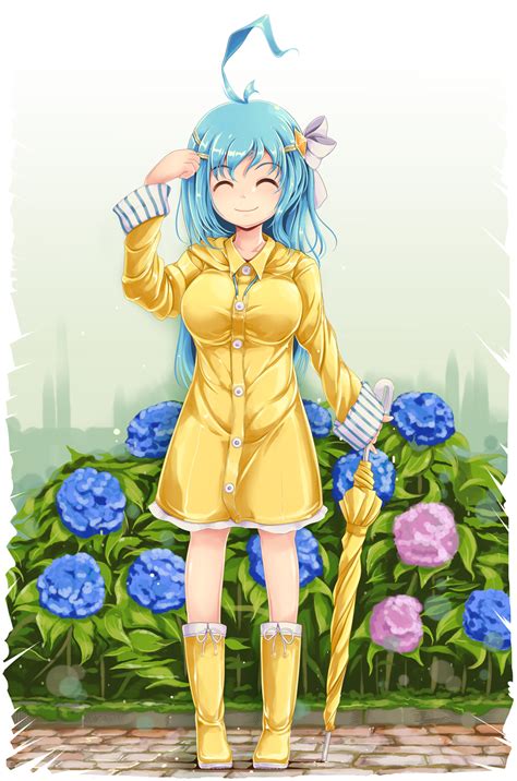 Safebooru 1girl Ahoge Arm Up Bare Legs Blue Hair Boots Breasts Clenched Hand Closed Eyes