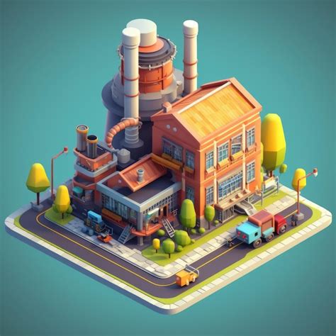 Premium Ai Image 3d Illustration Icon Of A Factory Building Isometric