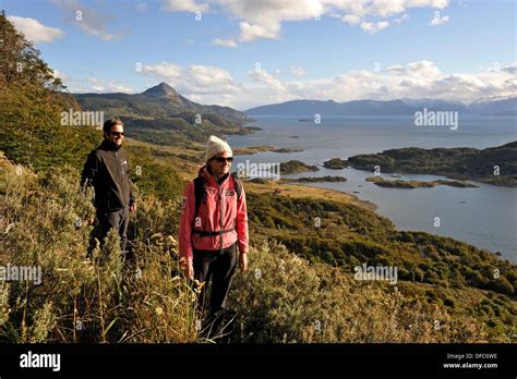 Hikers Wulaia Bay Navarino Island Tierra Del Fuego Patagonia Chile
