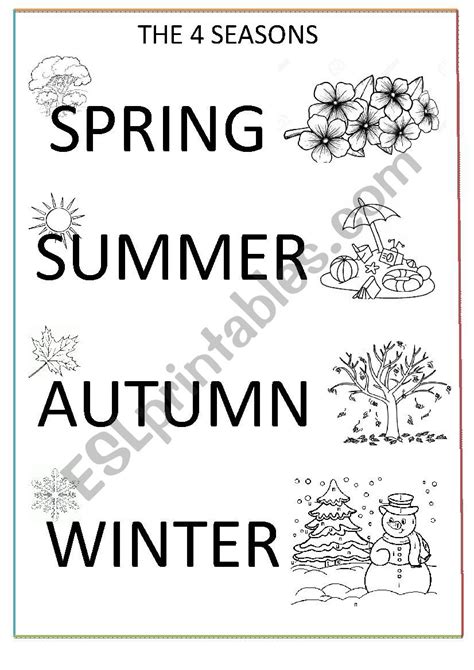 Printable seasons coloring with fall winter spring pages. the four seasons coloring page - ESL worksheet by mimib21