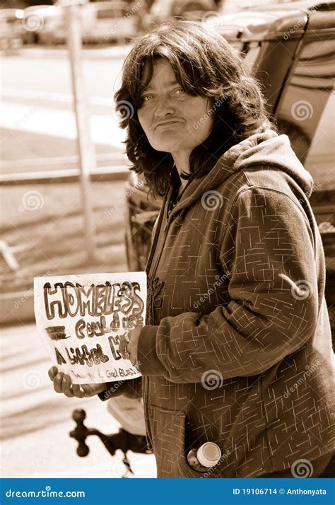 Homeless Woman With Sign Stock Photo Image Of Angle 19106714