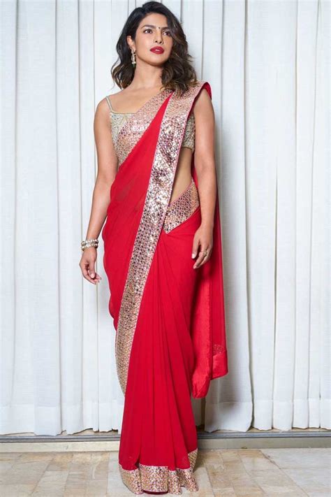 Designer Indian Saree Red Silk Indian Sari Asymmetrical Neck