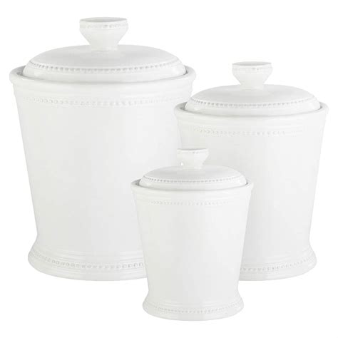 American Atelier Bianca Dots 3 Piece Ceramic Round Canister Set White