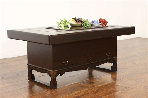 Japanese Traditional Vintage Elm And Copper Hibachi Or Coffee Table