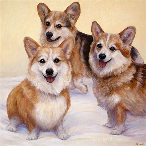Corgi Dog Painting Of Three Corgis Art Print On Canvas Or Paper