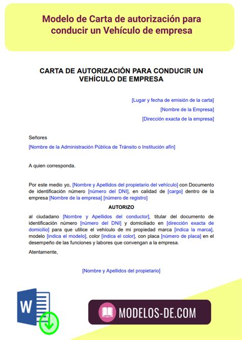 Carta De Autorización Para Conducir Un Vehículo De Empresa