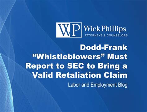 Dodd Frank Whistleblowers Must Report To Sec To Bring A Valid