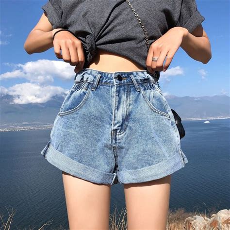 genayooa streetwear denim shorts for women korean 2020 summer high waist shorts women jeans