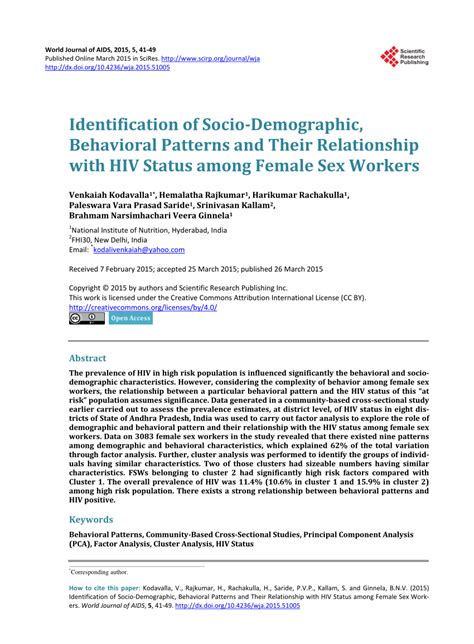 Pdf Identification Of Socio Demographic Behavioral Patterns And Their Relationship With Hiv