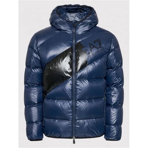 Emporio Armani Ea7 Down Hooded Puffer Jacket Zip Up Blueblack Jacket