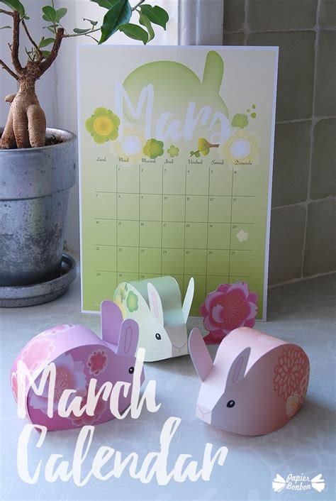 March Printable Calendar And Bunny Boxes Papier Bonbon Bon Bons Diy